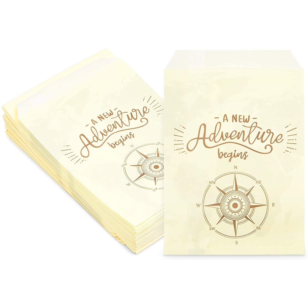 Paper Goodie Bags for Party Favors, A New Adventure Begins (5 x 7.5 In, 100 Pack)